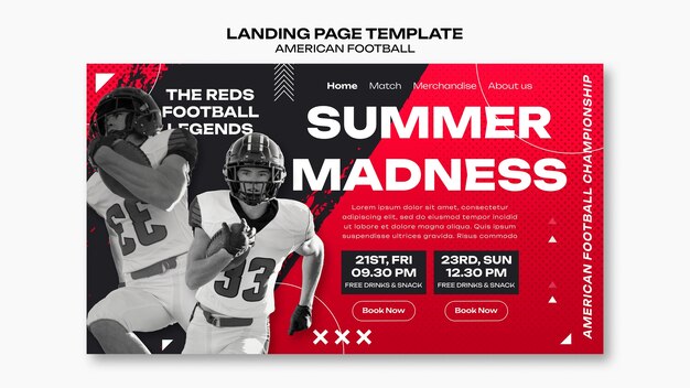 flat design american football landing page
