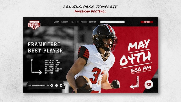 PSD gratuito pagina di destinazione di flat design american football