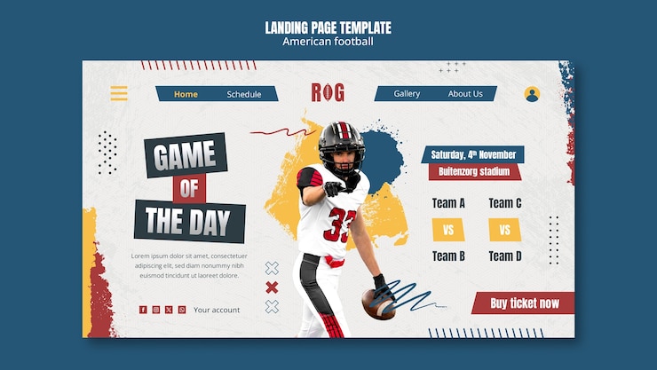 Free PSD flat design american football landing page