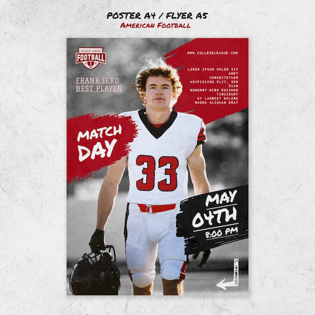 Free PSD flat design american football poster template