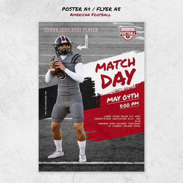 Free PSD flat design american football poster template