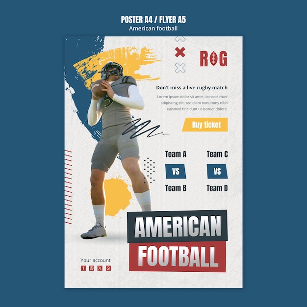 Бесплатный PSD Плоский дизайн плаката американского футбола