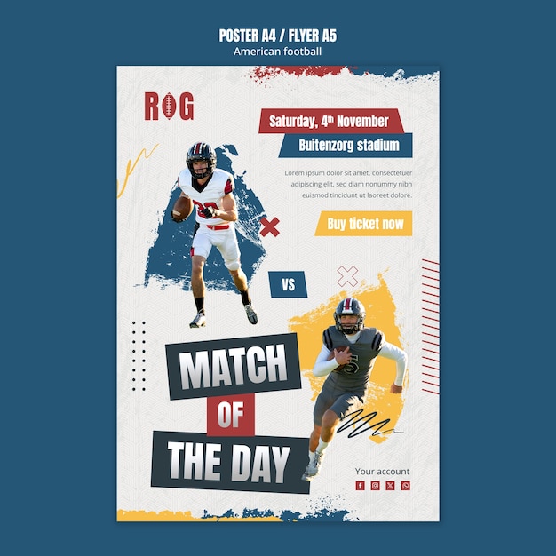 PSD gratuito modello di poster di calcio americano a disegno piatto