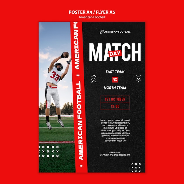 PSD gratuito poster di football americano dal design piatto