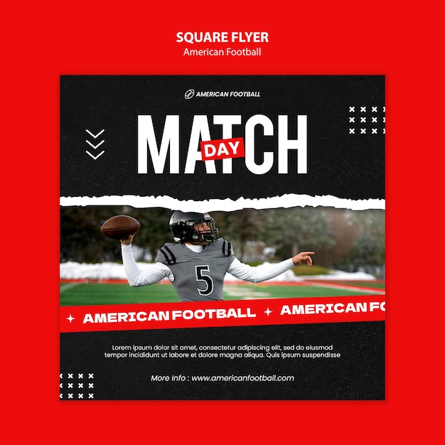 Free PSD flat design american football square flyer