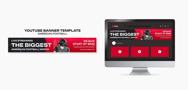 flat design american football youtube banner template