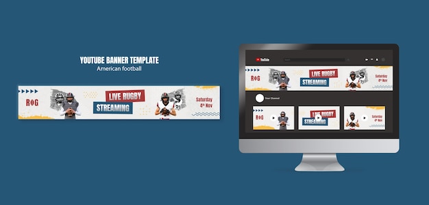 Flat Design American Football YouTube Banner Template – Free PSD Download
