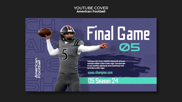 Flat design american football youtube cover template