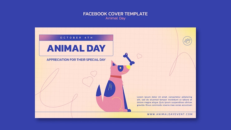 Бесплатный PSD плоский дизайн обложки facebook день животных