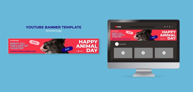 Free PSD flat design animal day template