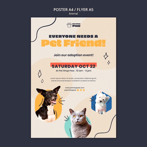 Бесплатный PSD Шаблон дня животных в плоском дизайне