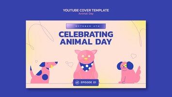 Copertina youtube del giorno degli animali dal design piatto