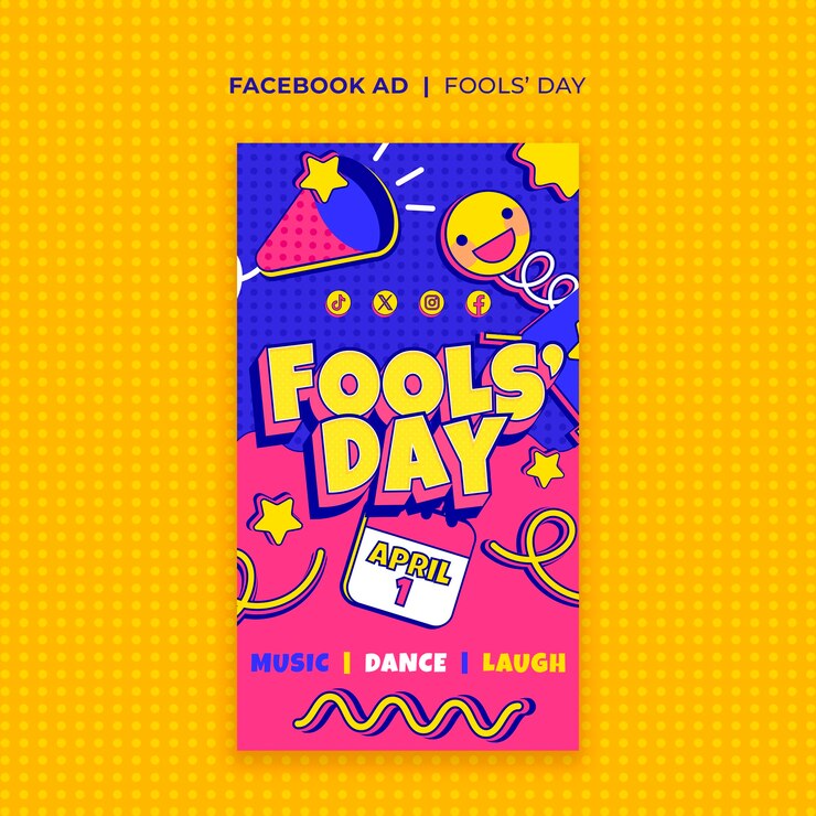Free PSD flat design april fools celebration facebook template