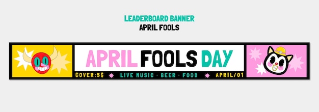 Free PSD flat design april fools celebration leaderboard banner