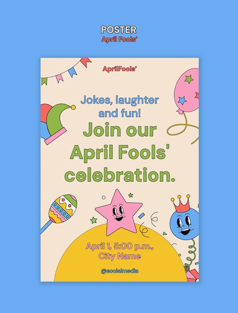 Flat design april fools celebration  poster