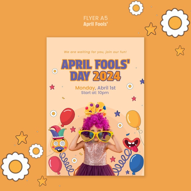 Free PSD flat design april fools celebration  poster