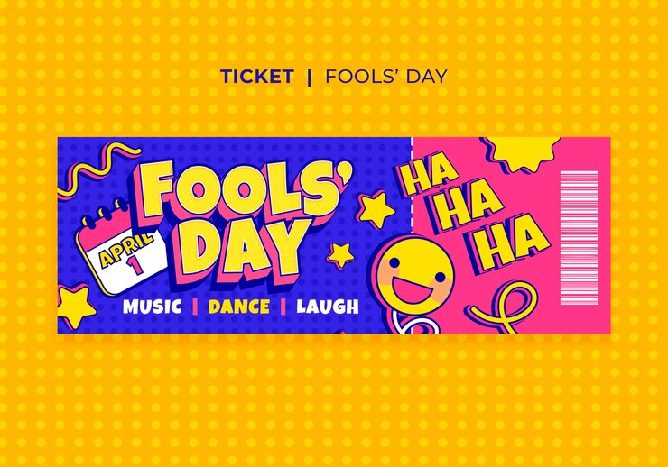Free PSD flat design april fools celebration ticket