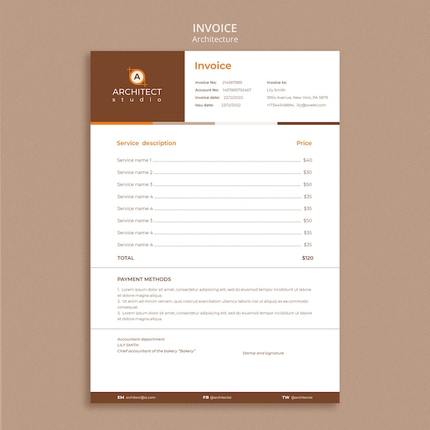 Free PSD flat design architecture design invoice