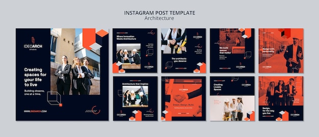 Modello di post di instagram di architettura dal design piatto