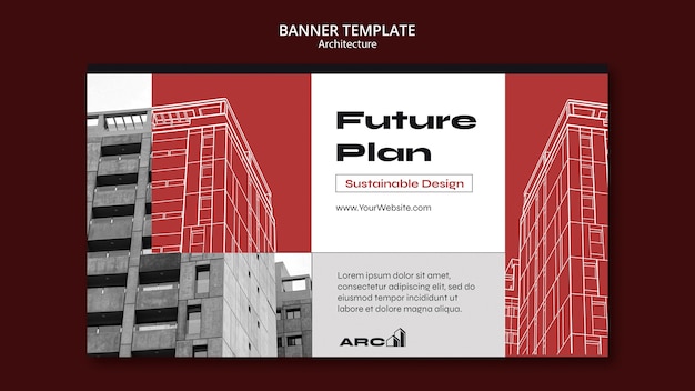 Flat design architecture project banner template – Free PSD Download