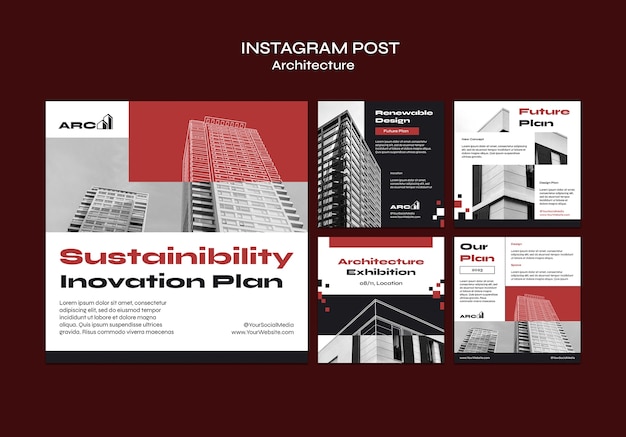 Free PSD flat design architecture project instagram posts