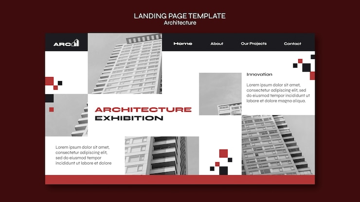無料PSD フラットデザイン建築プロジェクトのランディングページ