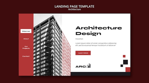 PSD gratuito pagina di destinazione del progetto di architettura di design piatto