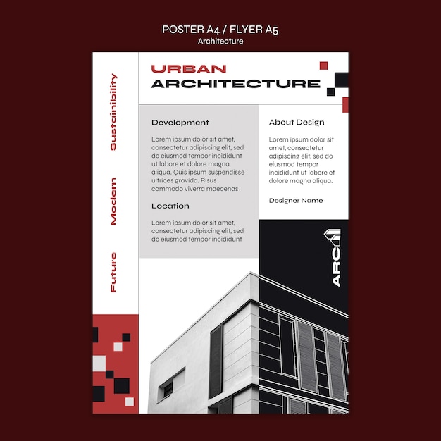 無料PSD フラットデザイン建築プロジェクトポスターテンプレート