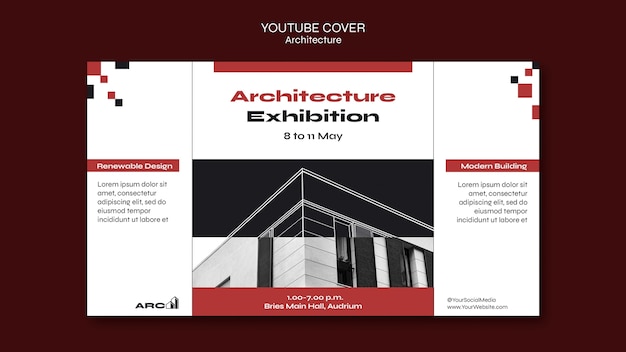 PSD gratuito copertina di youtube del progetto di architettura di design piatto