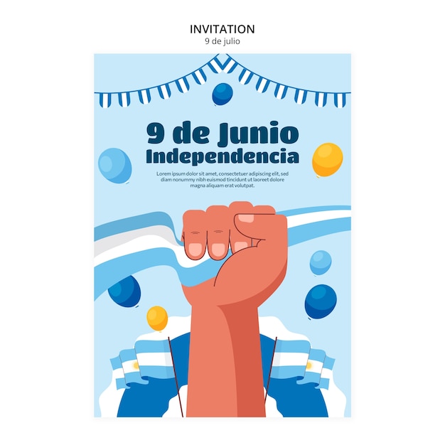 Free PSD flat design argentina independence day invitation