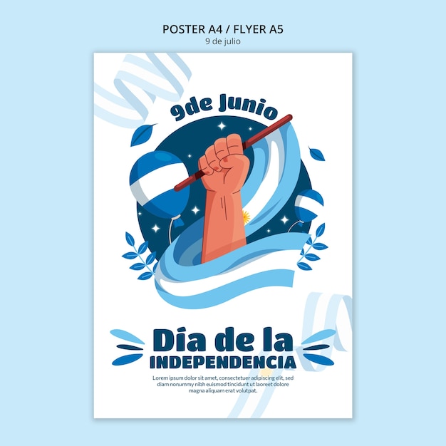 Free PSD flat design argentina independence day poster template