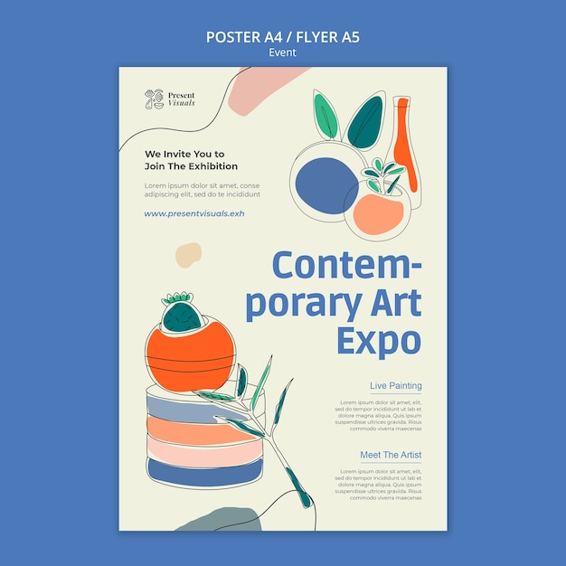 Free PSD flat design art exhibition template