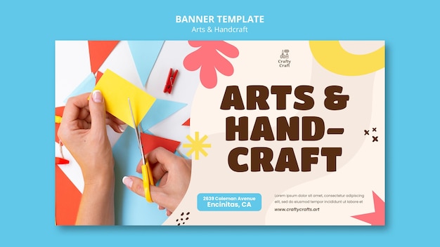 Free PSD flat design of art and handcrafts banner template