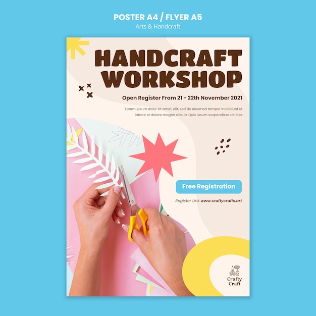 Flat design of art and handcrafts poster or flyer template