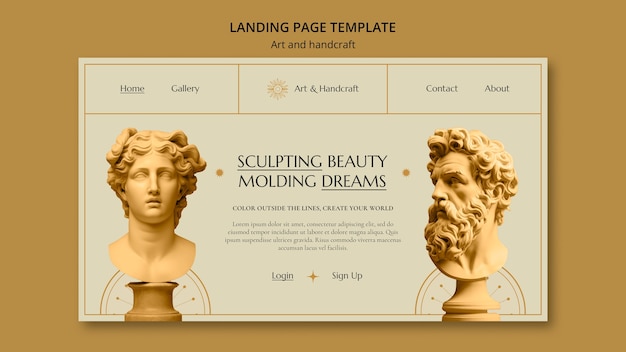 무료 PSD 평평한 디자인 예술 및 수공예 랜딩 페이지