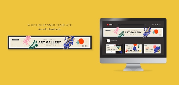 無料PSD フラットデザインのアートとハンドクラフトのyoutubeバナー