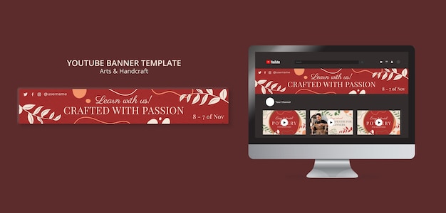 無料PSD フラットデザインのアートとハンドクラフトのyoutubeバナー