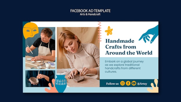 Free PSD flat design arts and handcraft facebook template