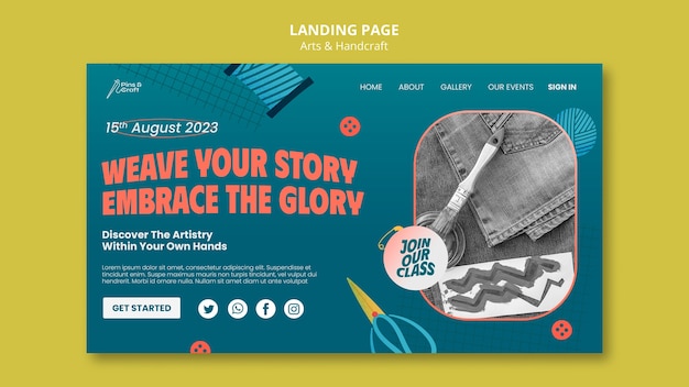 Free PSD flat design arts and handcraft landing page