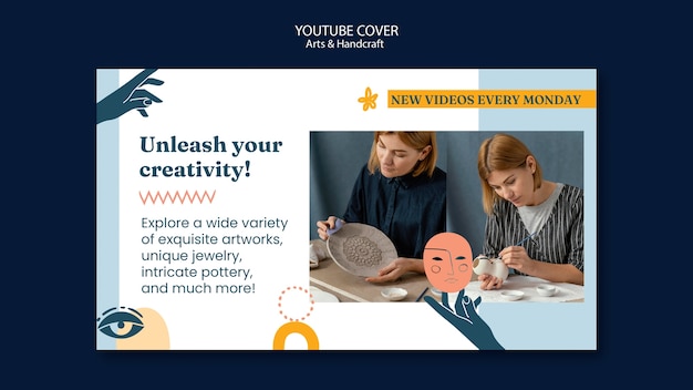 Free PSD flat design arts and handcraft youtube cover