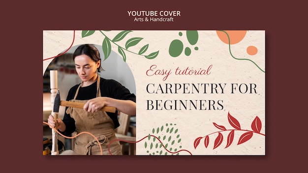 Free PSD flat design arts and handcraft youtube cover