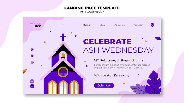 PSD gratuito flat design ash wednesday landing page