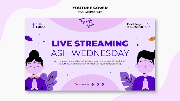 Бесплатный PSD Плоский дизайн ash wednesday youtube обложка