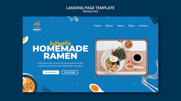 Free PSD flat design asian food landing page template