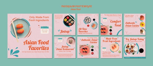 Free PSD flat design asian food template