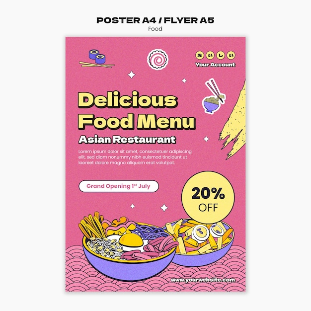 PSD gratuito modello di cibo asiatico design piatto