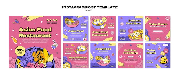 Free PSD flat design asian food template