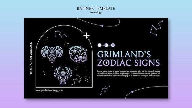 Бесплатный PSD Шаблон баннера астрологии в плоском дизайне
