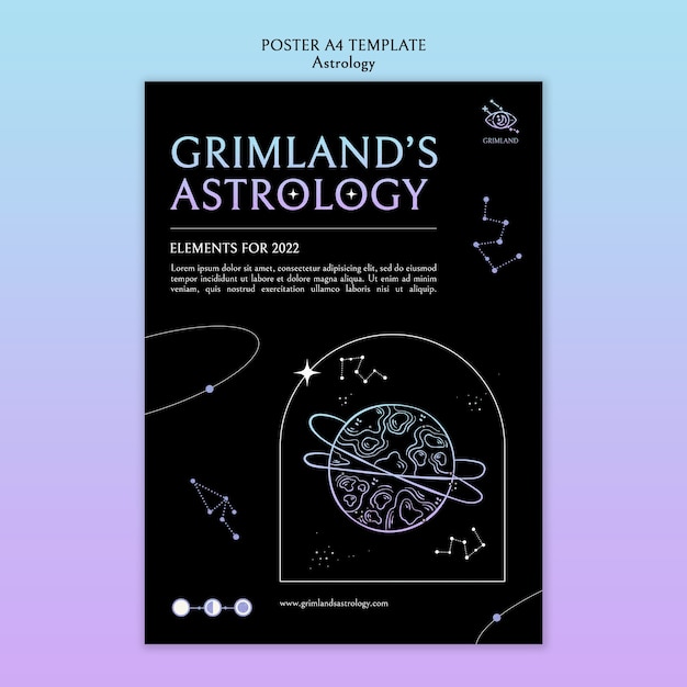 PSD gratuito modello di poster di astrologia design piatto