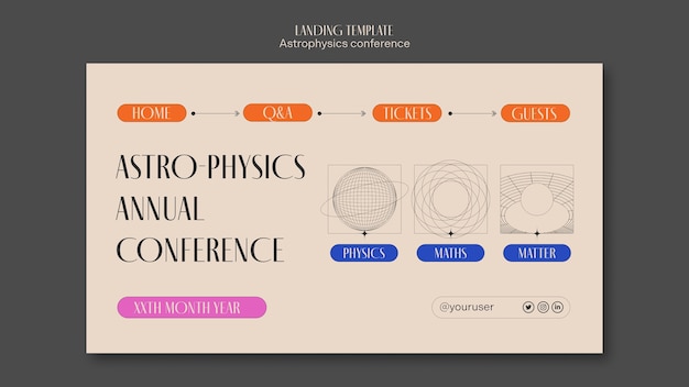 PSD gratuito modello di conferenza di astrofisica design piatto